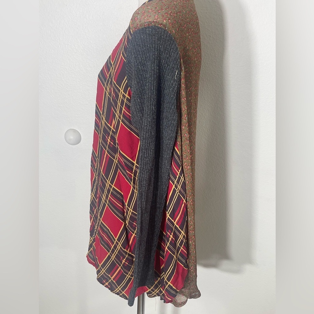 Ivy Jane patchwork long sleeve blouse top medium flowy sheer lightweight boho